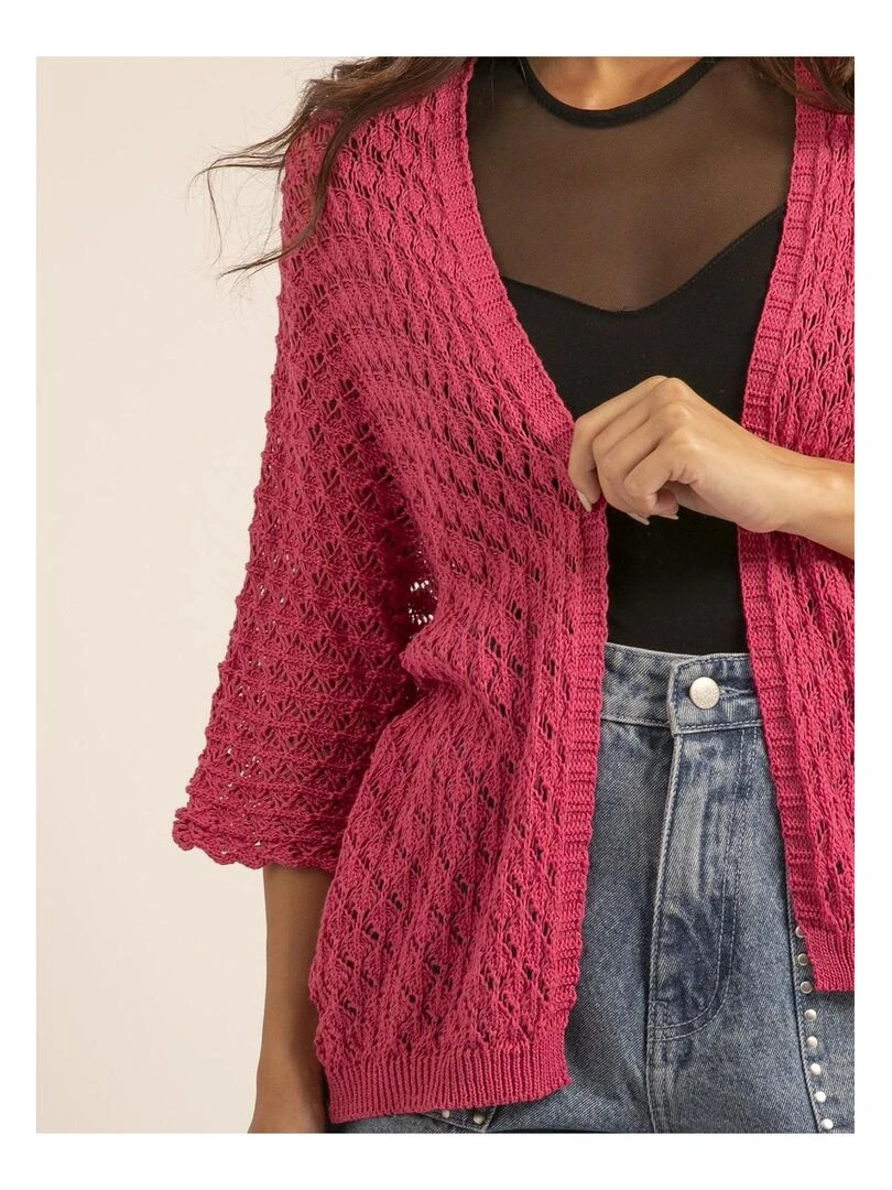 Gilet mi long ouvert KANONA   Rose fushia
