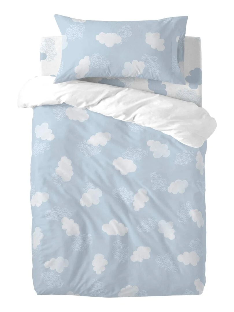 Parure housse de couette 2 pièces Clouds "Happyfriday" Bleu