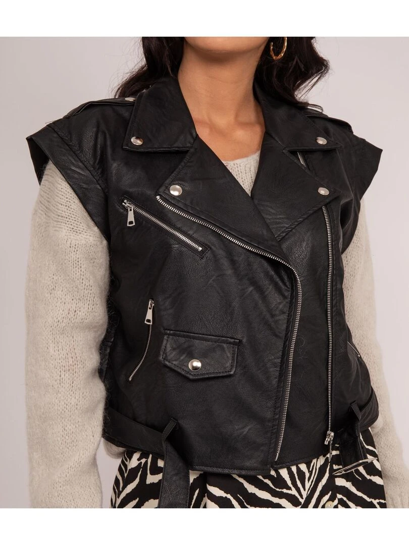 Veste sans manches simili cuir UMOT   Noir