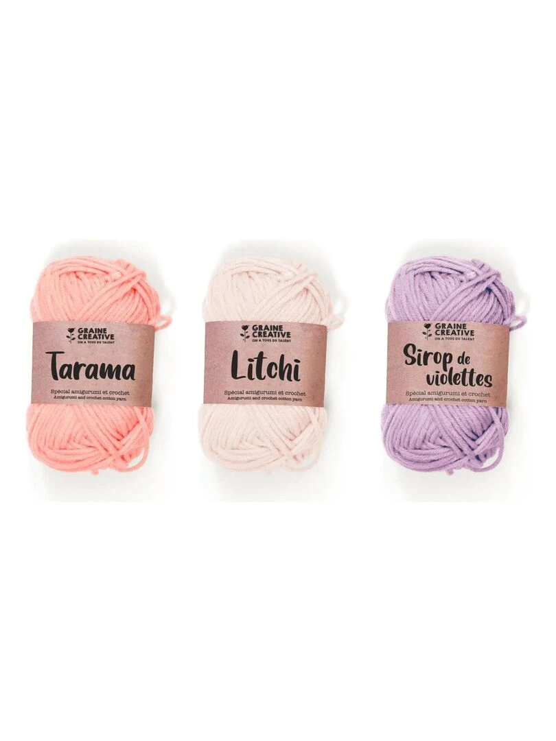 3 fils de coton spécial crochet 55 m rose clair mauve vieux rose N/A