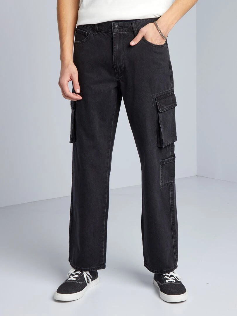 Pantalon denim wide leg à poches Gris anthracite