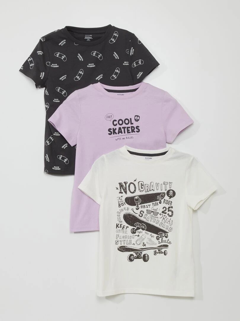 Lot de 3 t shirts en jersey Blanc/violet/gris