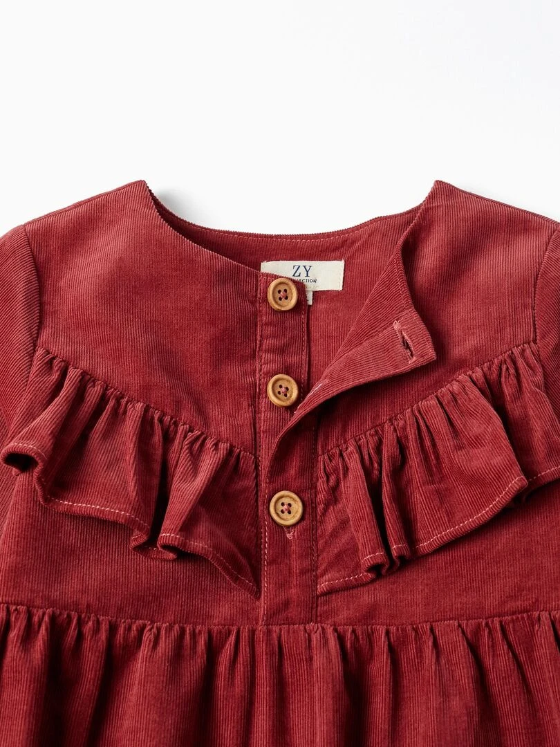 Robe en velours de coton pour fille manches longues  LITERATURE CLUB   Rouge foncé