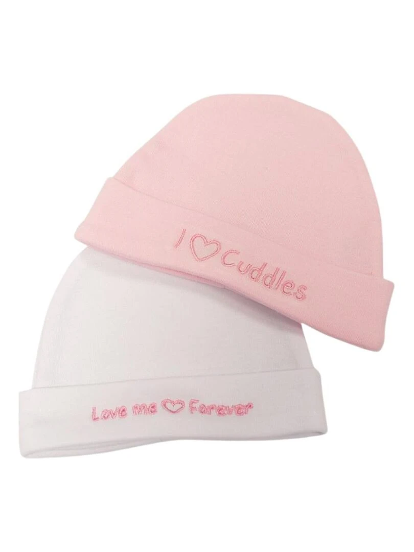 Lot de 2 bonnets rose/blanc Prématuré Blanc Rose