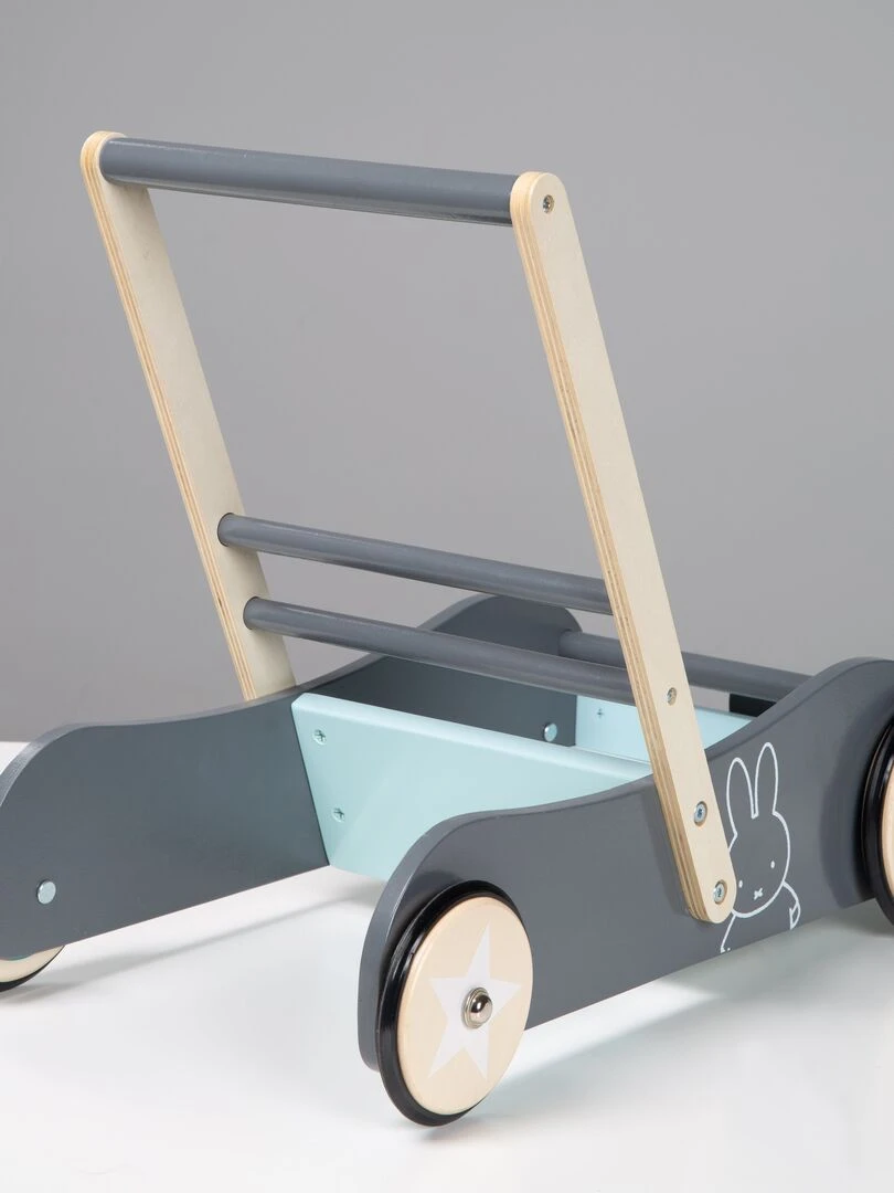 ROBA Trotteur Bébé "Miffy®" en Bois   avec Frein   Chariot de Marche   Hauteur Poignée 45 cm   Gris Vert clair Blanc
