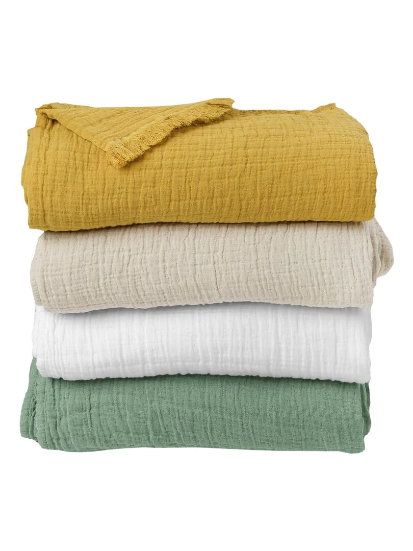 Plaid gaze de coton matelassé Jaune