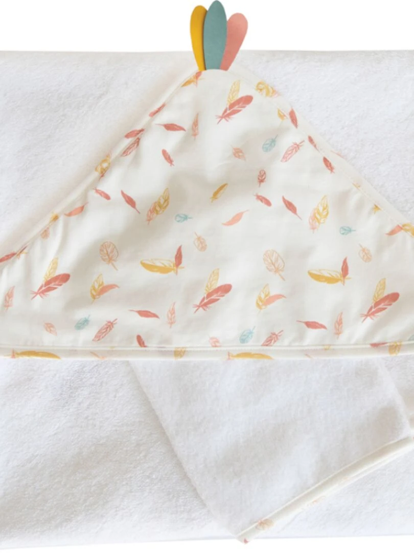 Cape de bain bordée et gant de toilette Happy (75 x 75 cm) Rose