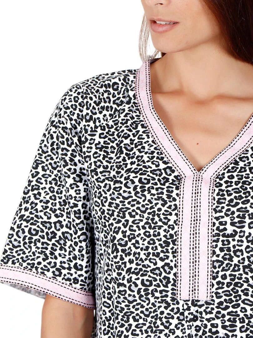 Robe de plage manches courtes Pink Flowers   Beige