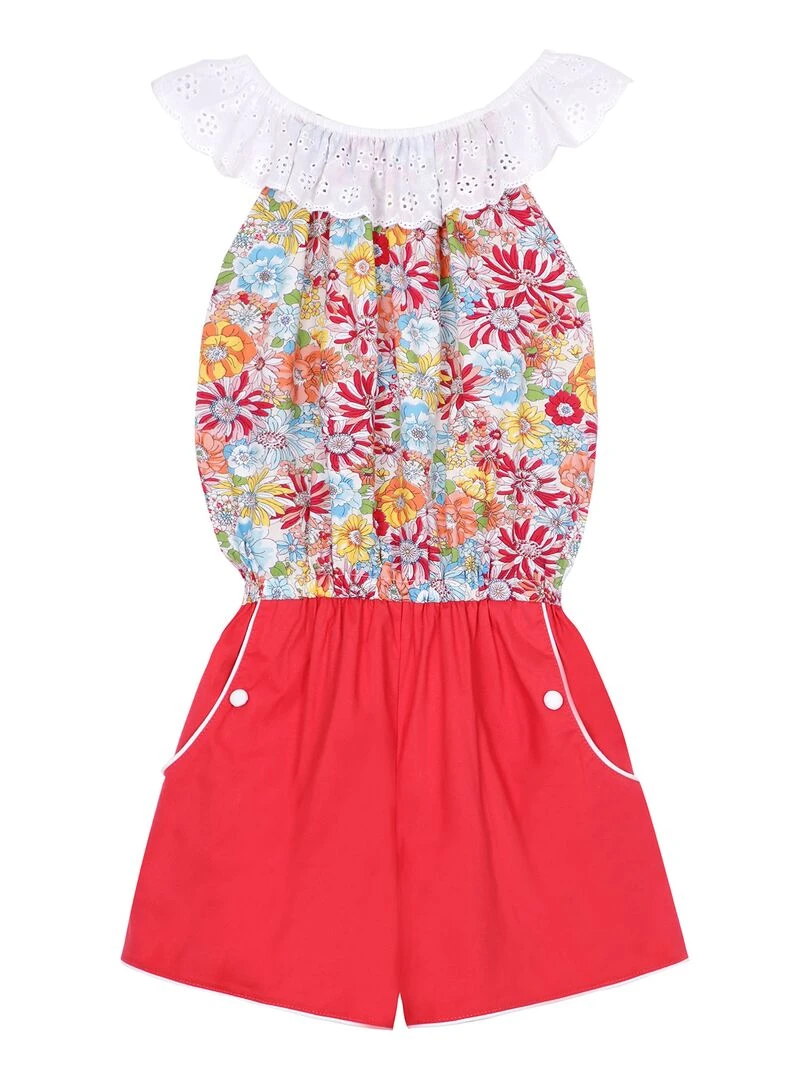 Combi Short Été Fille  Col Élastique Dentelle  Fleuri Rouge  LOLITA   'LA FAUTE A VOLTAIRE'   Blanc Rouge