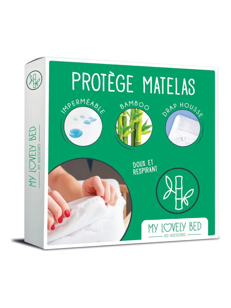 Protège Matelas Bamboo 160x200 Soyeux et Confortable Aspect Aéré et Silencieux Blanc