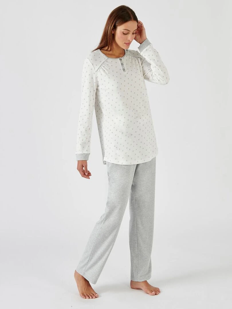 Pyjama manches longues maille interlock Thermolactyl Damart Blanc Ecru