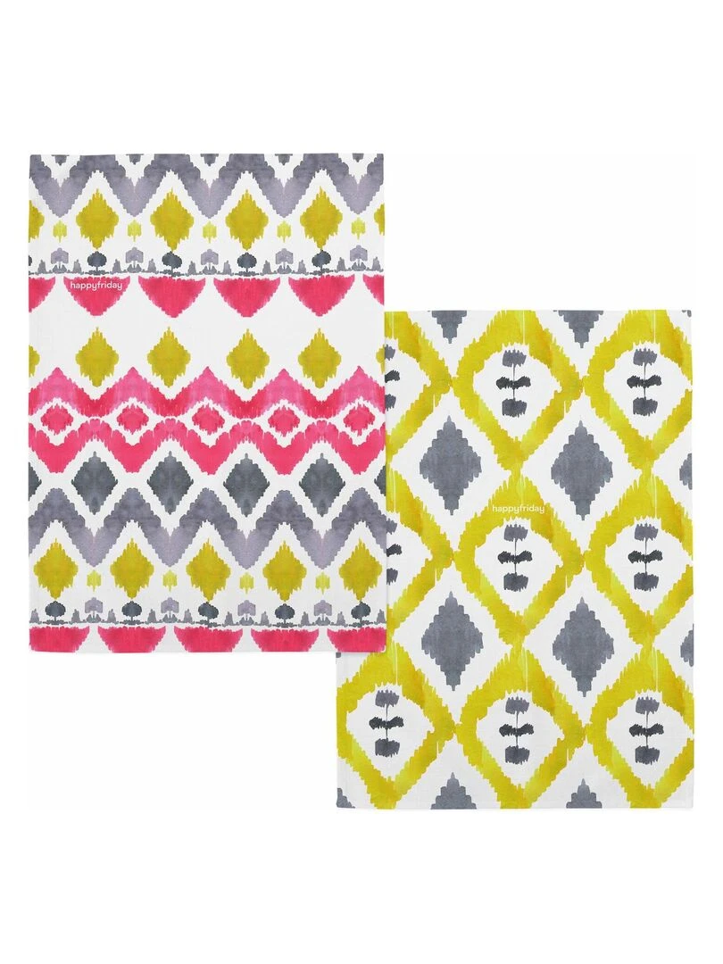 Torchon (2 pièces) Ikat "Happyfriday" Blanc