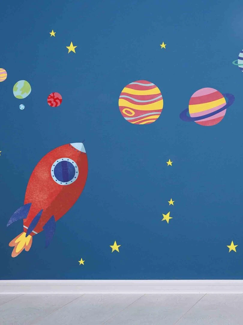 Sticker mural Planètes et fusée N/A