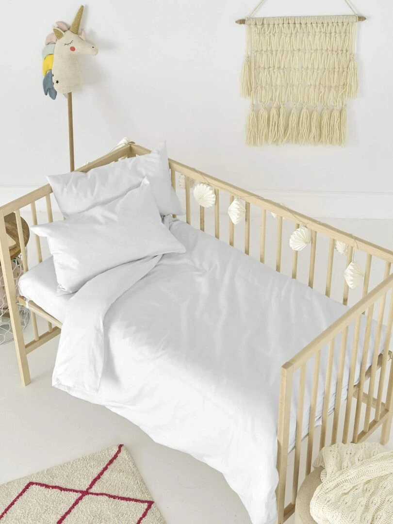 Parure housse de couette 2 pièces Basic Lit Bébé "Happyfriday" Blanc