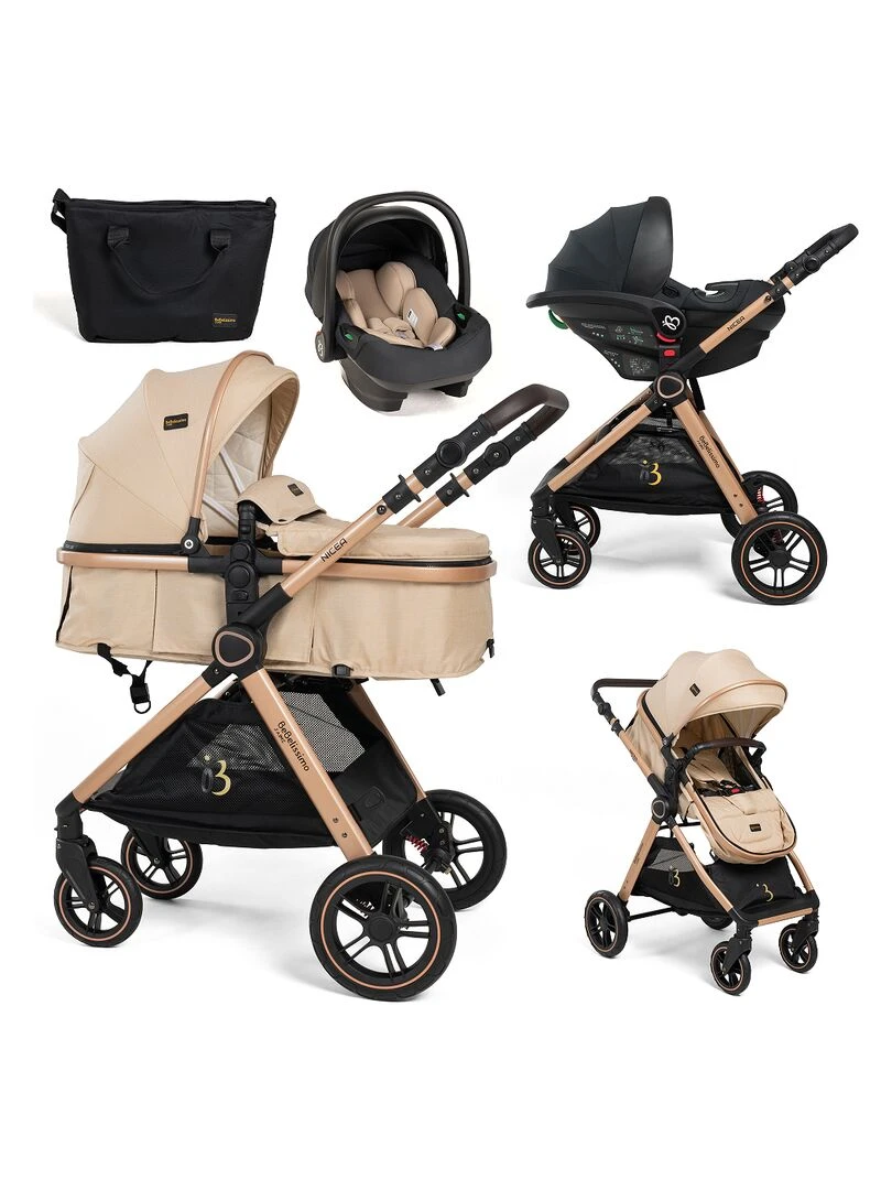 BEBELISSIMO Poussette combinée trio 3 en 1 siège auto I size 40 87cm – 0 22kg Nicea beige Beige