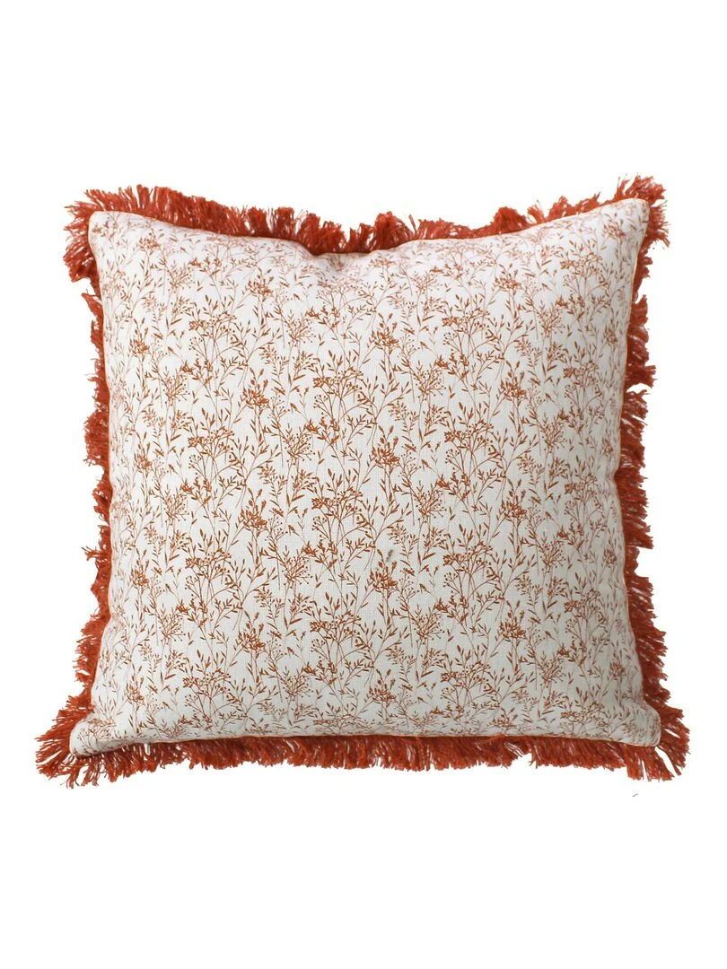 Coussin fleuri à franges Rouge cerise