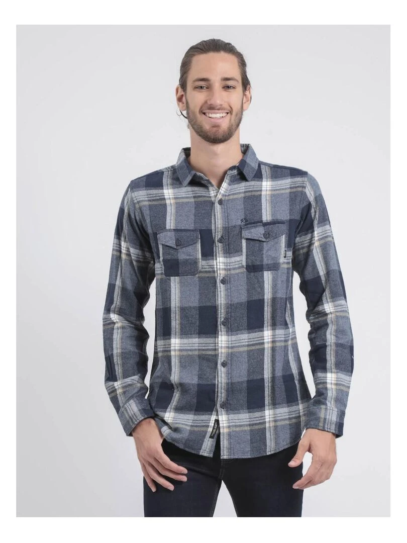 Chemise manches longues carreaux TACULA Bleu marine
