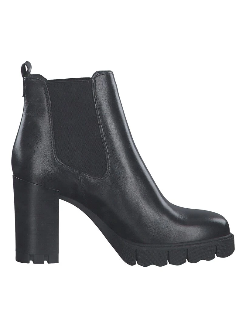 Bottine à Talon Cuir Tamaris Noir