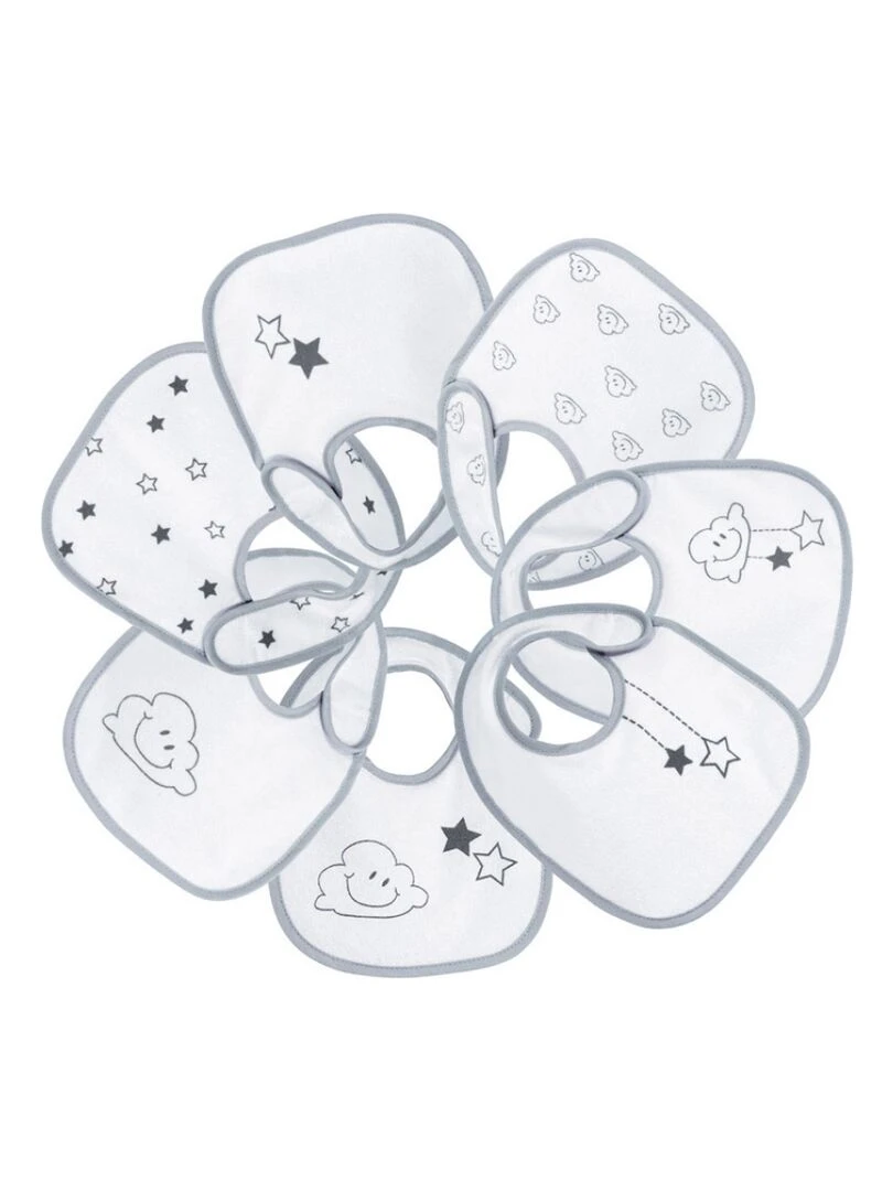 Lot de 7 bavoirs de naissance Nuage gris Gris