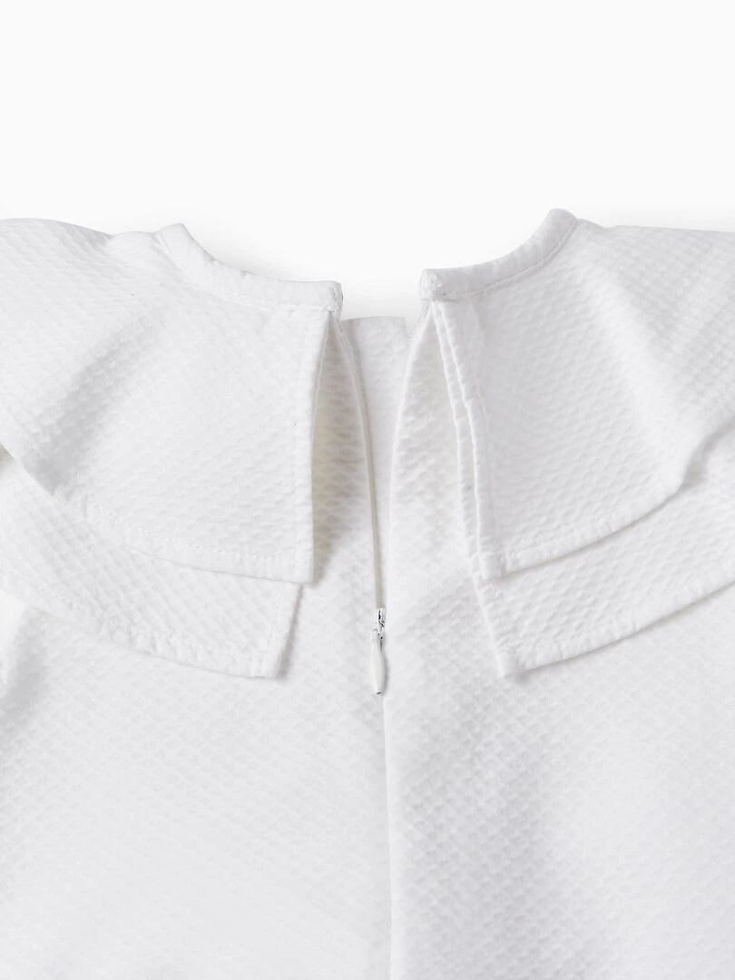 Robe en coton avec volants pour bébé fille manches courtes CÉRÉMONIE   Blanc
