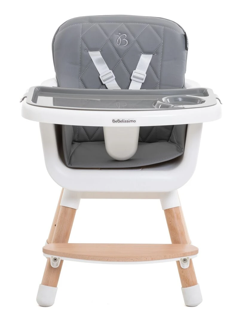 Chaise Haute bébé   Évolutive   Réglable   en Bois   2 en 1 – 6 mois jusqu’à 5 ans   gris   Gris