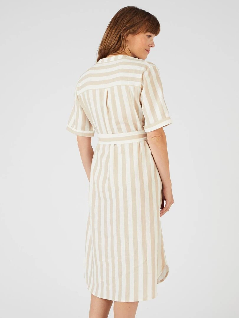 Robe rayée mélange lin   Damart   Beige