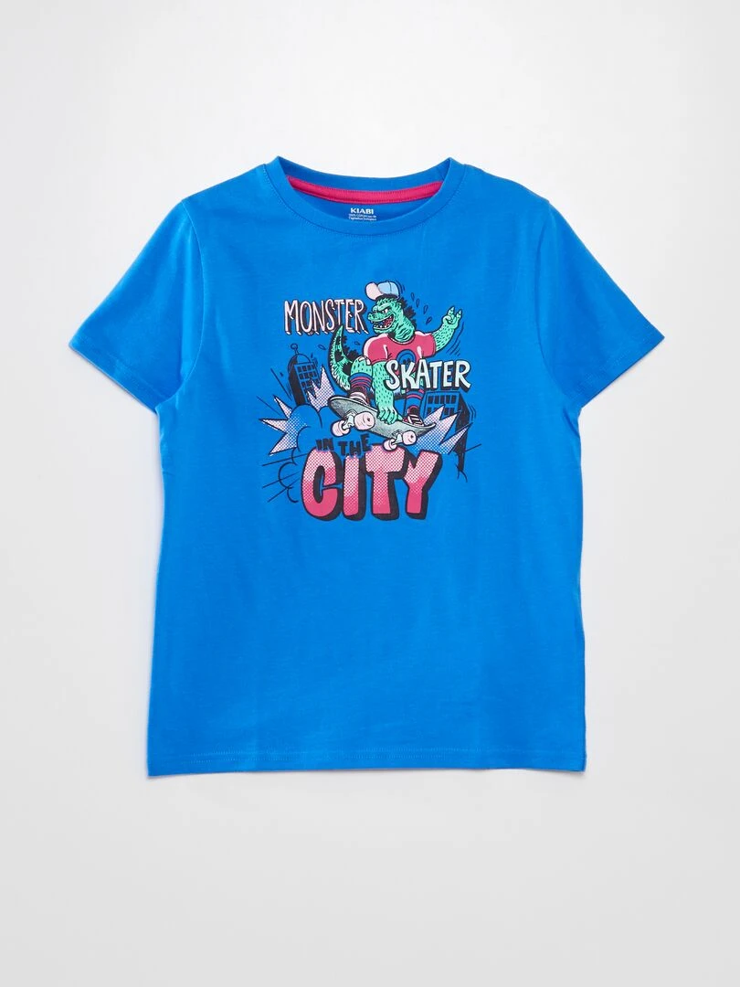 T shirt à col rond et manches courtes BLEU