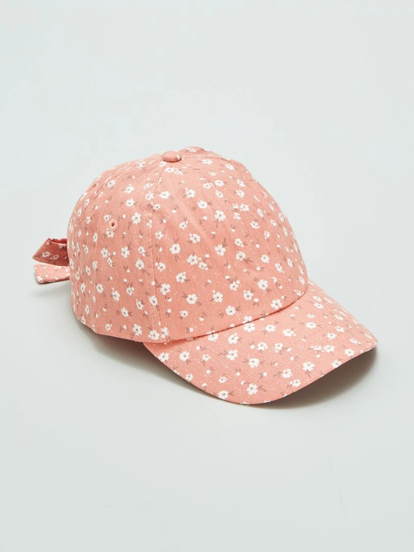 Casquette fleurie en coton Rose