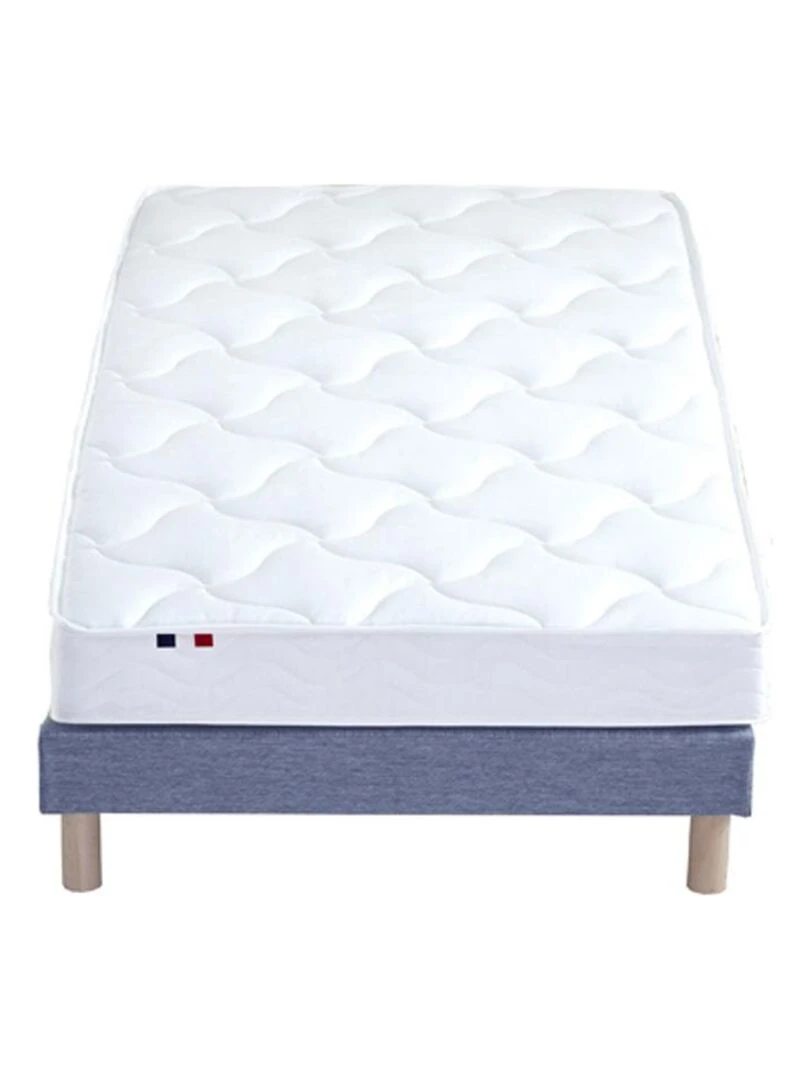 Ensemble Matelas Mousse ferme réversible ALTO + Sommier Made in France   Sommier Bleu denim   Bleu Blanc