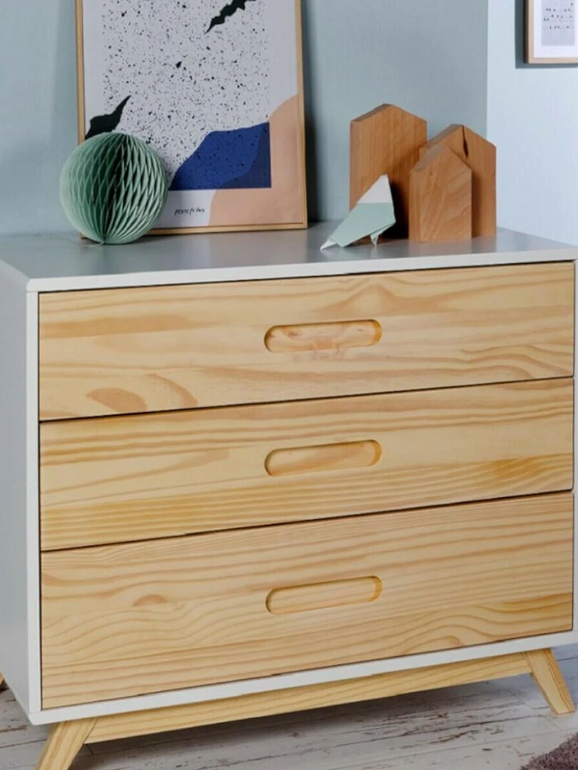 Commode 3 tiroirs Zola   AKITEN RETAIL   Blanc Marron