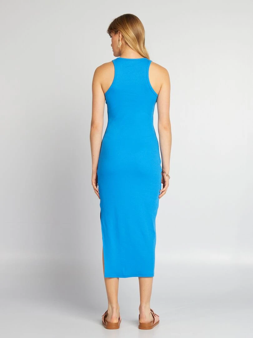 Robe longue en maille côtelée   Bleu