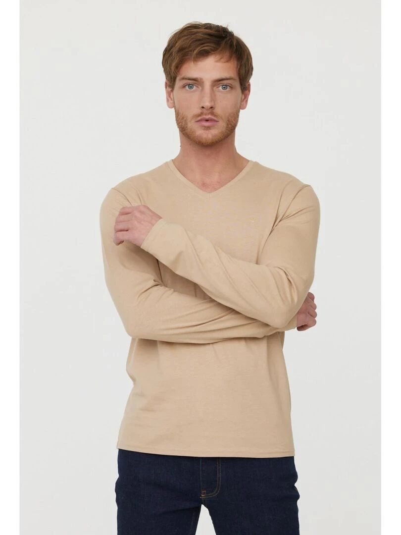Lee Cooper T Shirt manches longues coton regular AJESSY Beige argile