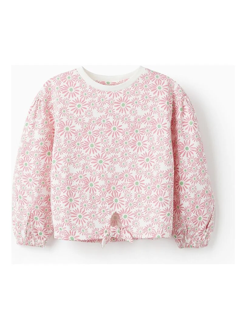 T shirt à manches longues avec nœud pour fille 'Floral' manches longues THE WAVE TRIBE Blanc