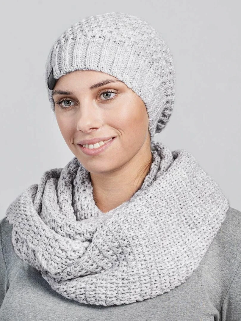 Ensemble Snood Bonnet Elixa Made in UE Gris clair