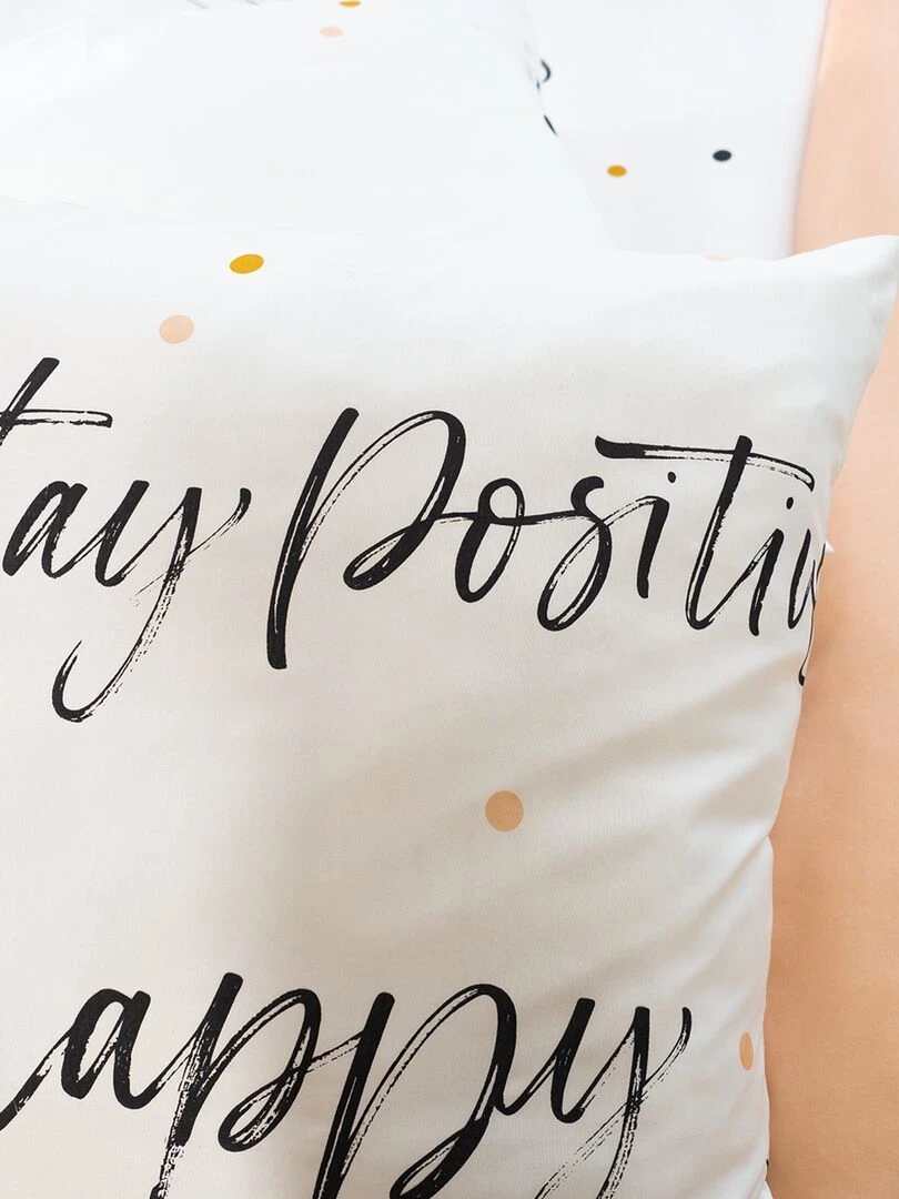 Parure de lit avec inscriptions   2 personnes   Blanc