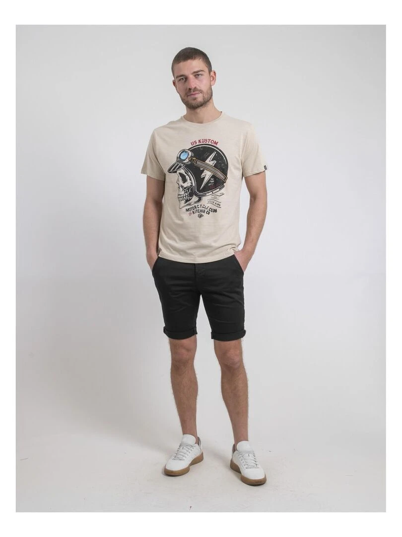 T shirt col rond pur coton NAPAMOX   Beige