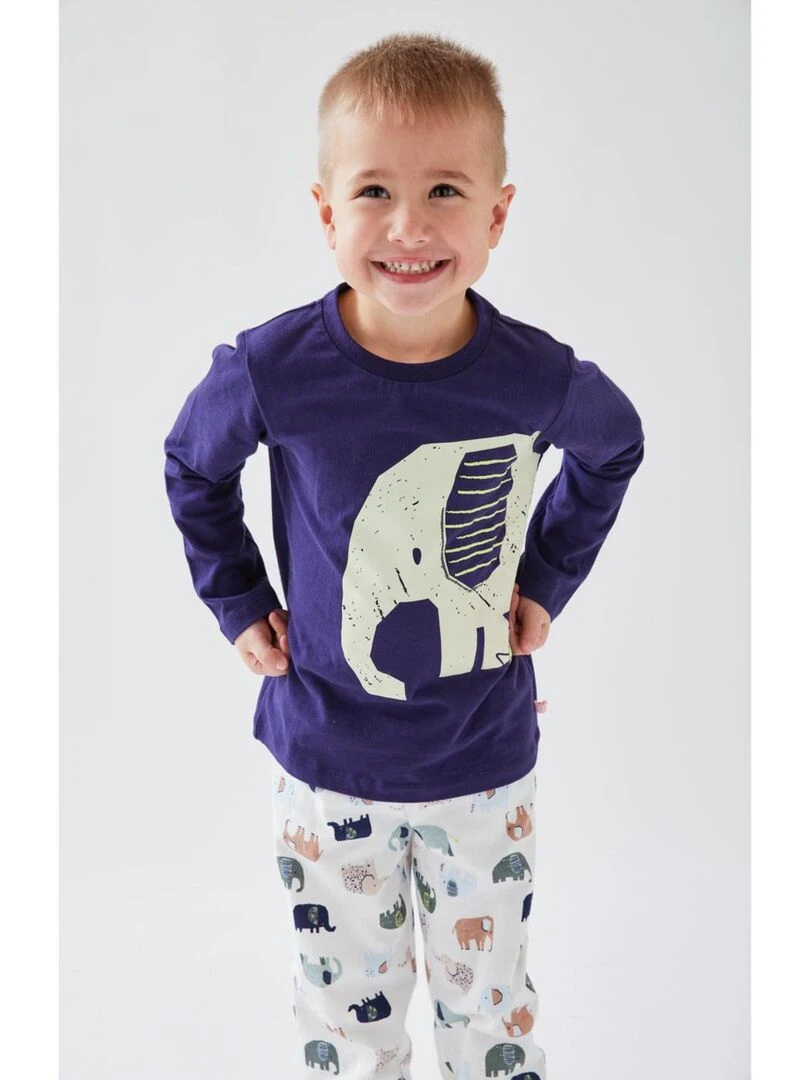 Pyjama 2 pièces éléphants en jersey  indigo/écru   Noukie's   Beige
