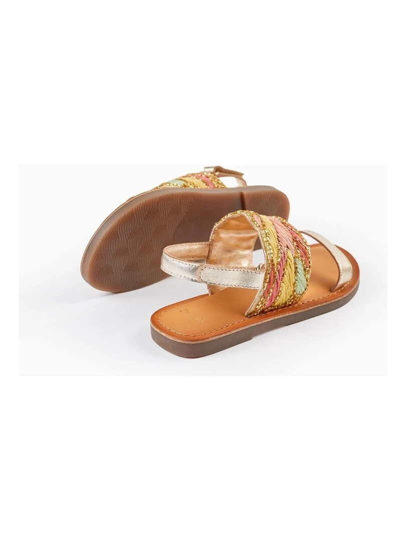 Sandales en cuir avec perles pour fille   Or rose