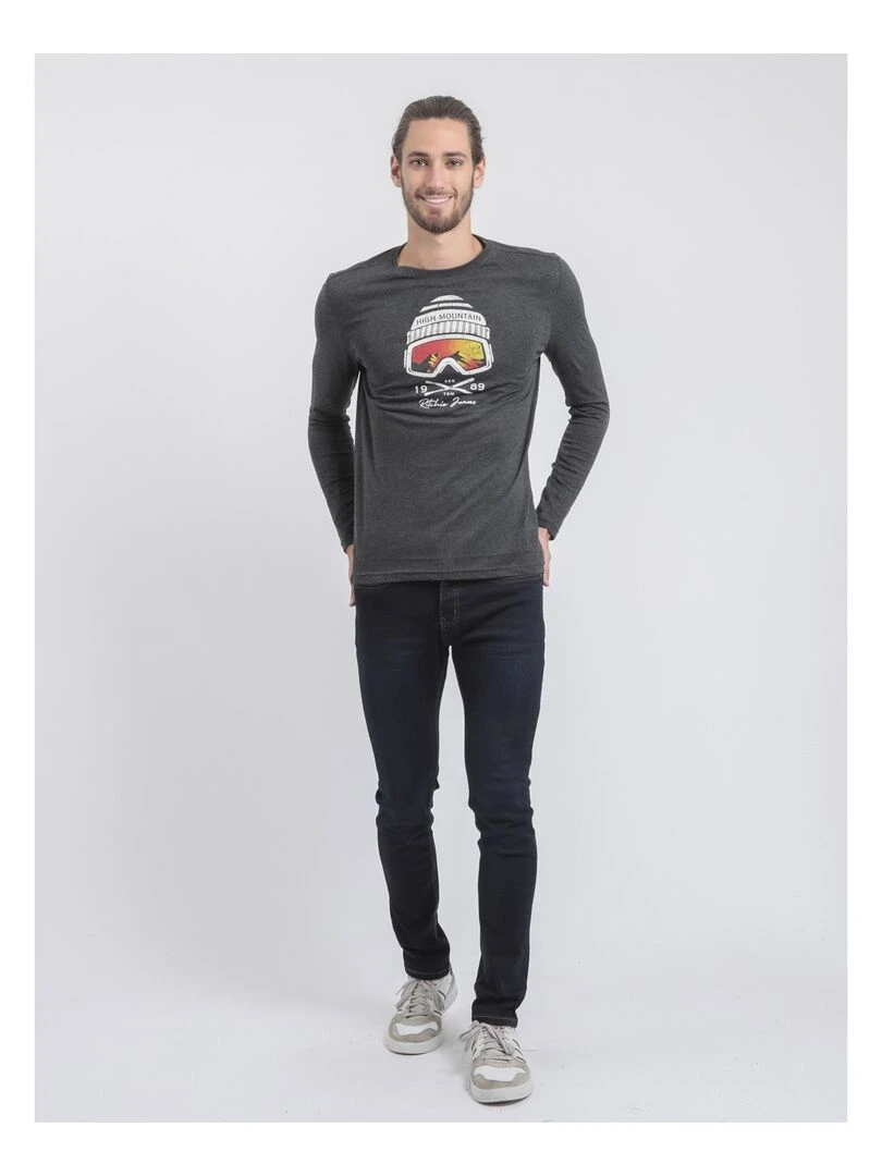 T shirt manches longues col rond pur coton JAMALA   gris anthracite