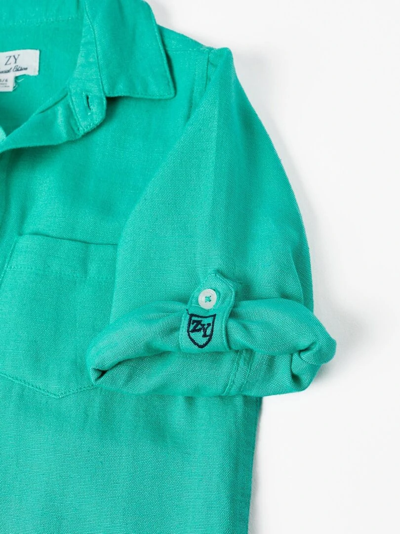 Chemise à manches longues en lin pour garçon 'Special Days' manches longues CÉRÉMONIE   Vert