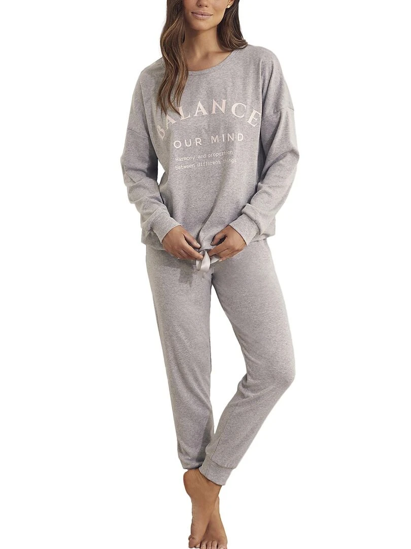 Pyjama pantalon top manches longues Cotton Gris
