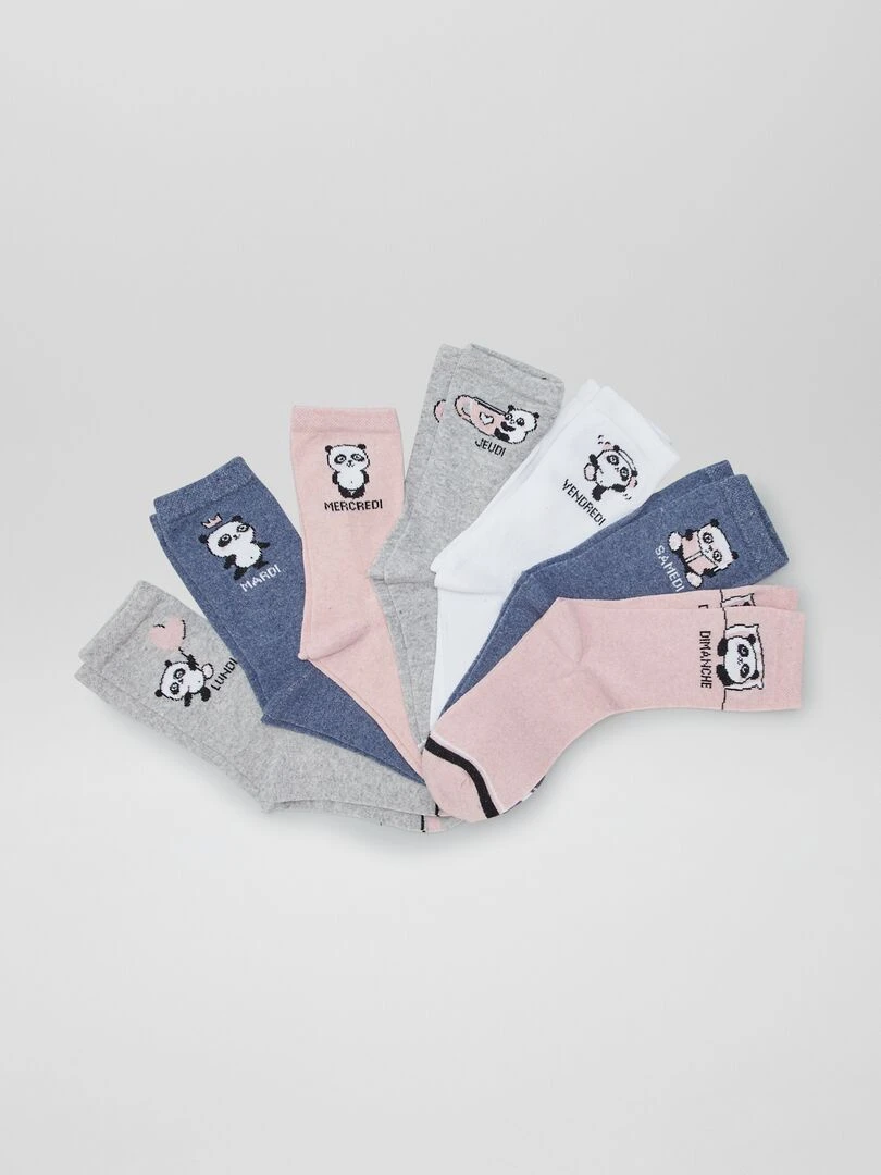 Lot de 7 paires de chaussettes imprimé 'panda' Gris/rose