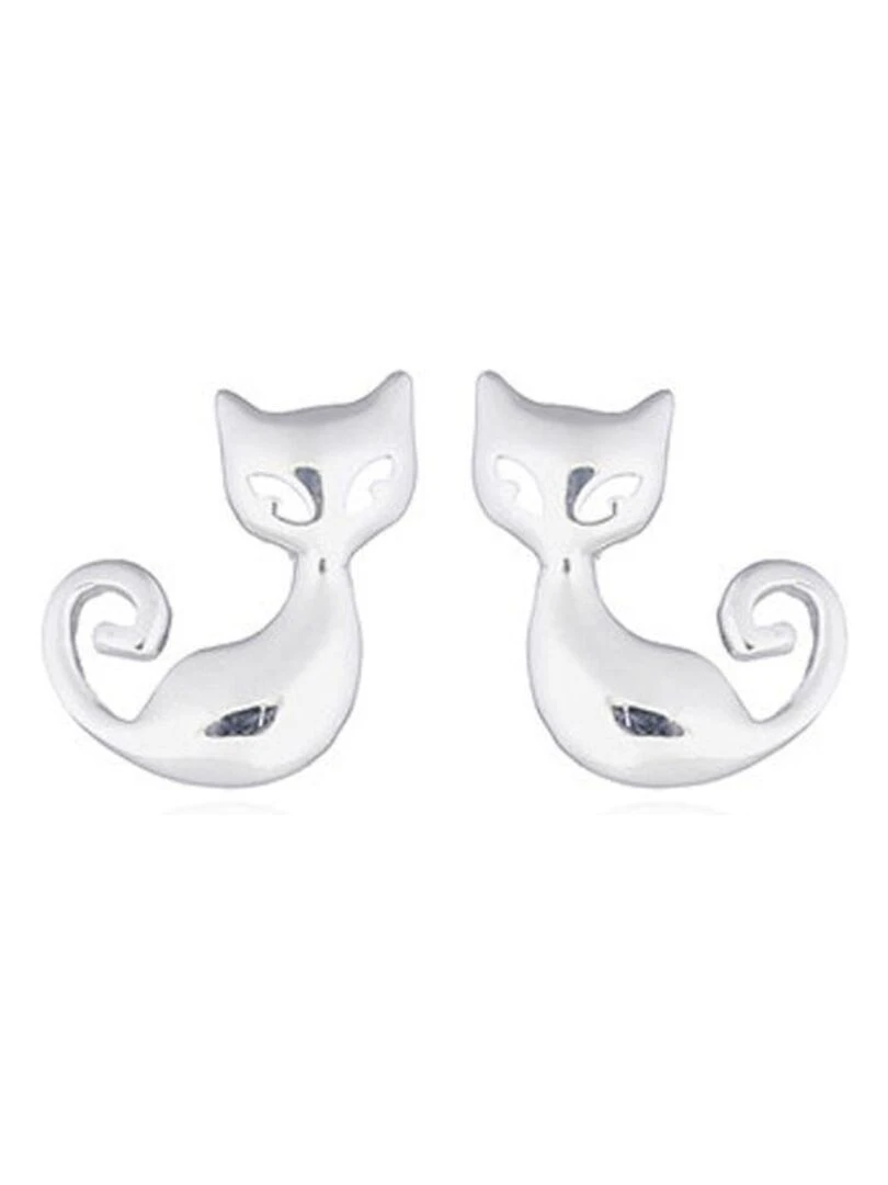 Puces en argent forme chat Bijoucolor Argent