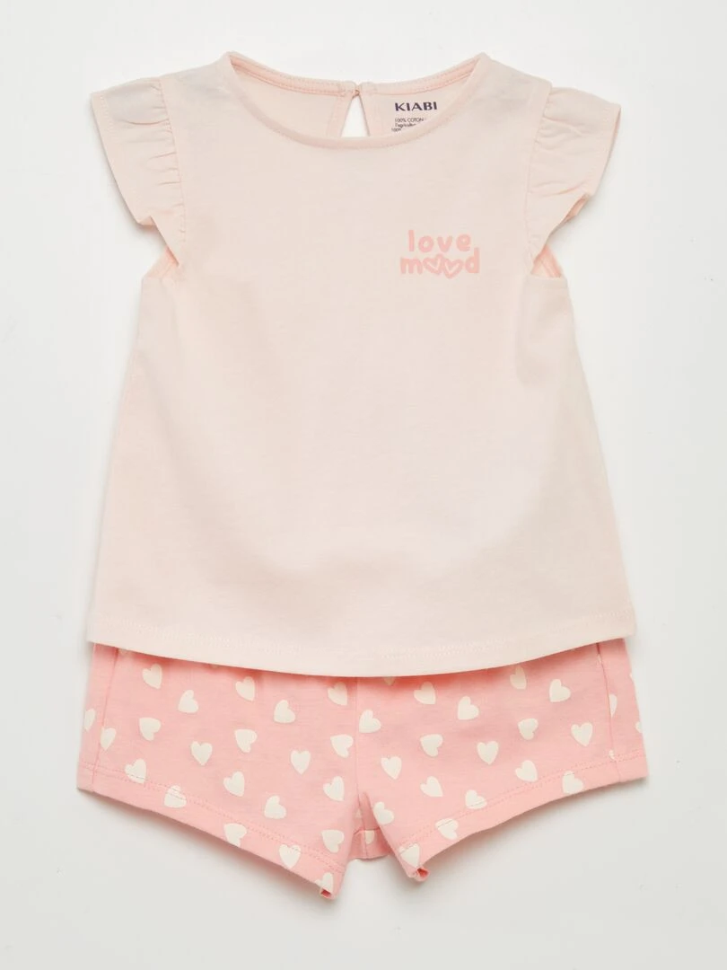 Ensemble t shirt + short imprimé 2 pièces Rose pâle
