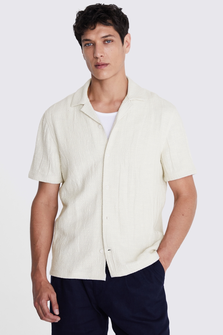Off White Linen Blend Knitted Cuban Collar Shirt   Buy Online at Moss