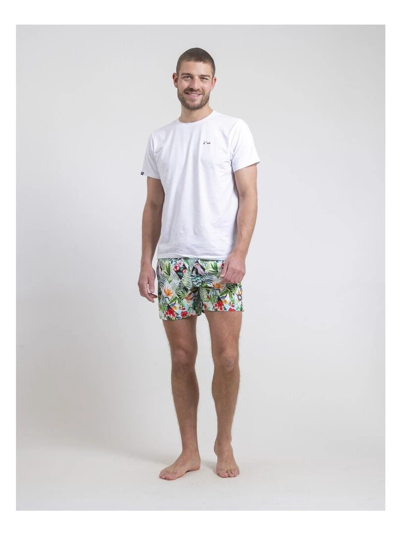 Short de bain motifs GALLIX   Blanc