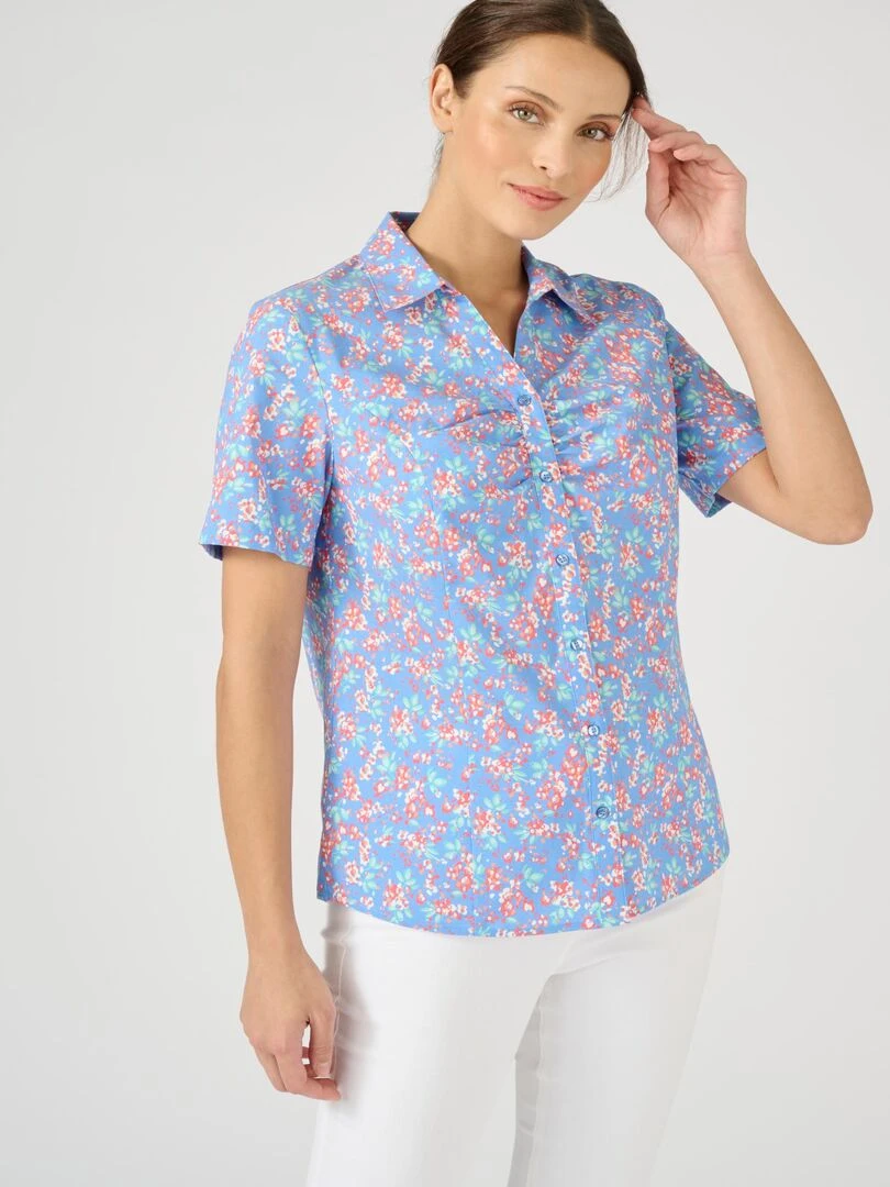 Chemisier popeline stretch Damart Bleu