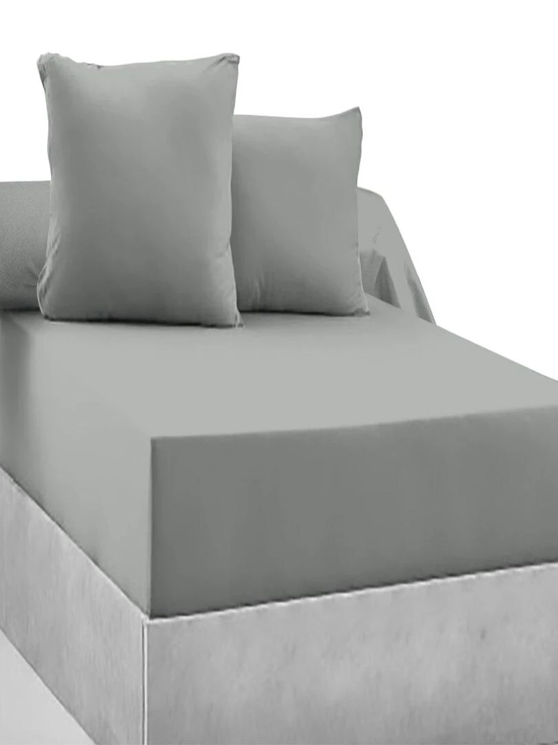 Drap housse 100% Coton 57 Fils Gris 80 x 200 cm Bonnet 30 cm Gris
