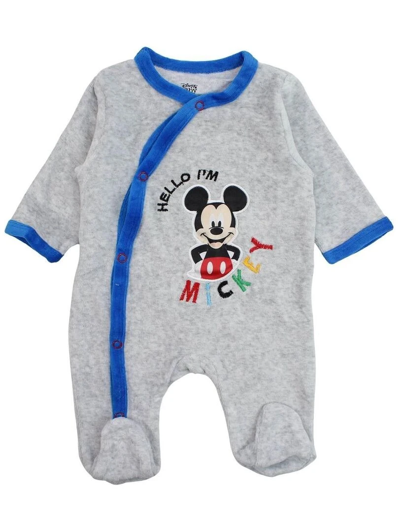 Disney Grenouillere bébé garçon imprimé Mickey en coton Gris