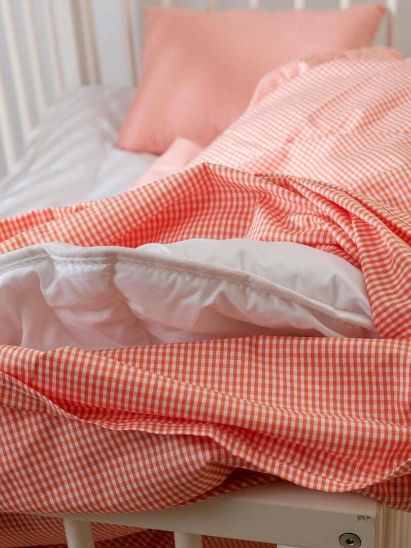 Housse de Couette en Coton Bio Vichy   Orange
